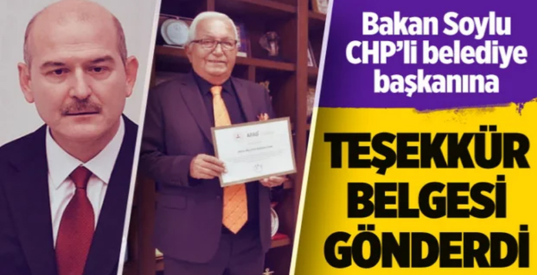 İçişleri Bakanı Soylu’dan CHP’li Ereğli Belediye Başkanına teşekkür belgesi